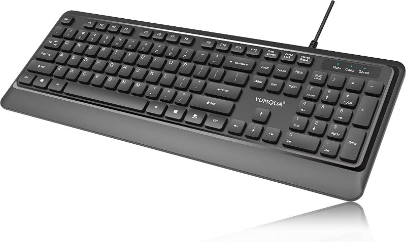 Photo 1 of YUMQUA USB Wired Computer Keyboard, Basic Slim Corded Keyboard with Number Pad, 104 Keys and 5FT USB Cable, Compatible for Windows Laptop PC Desktop, Black
