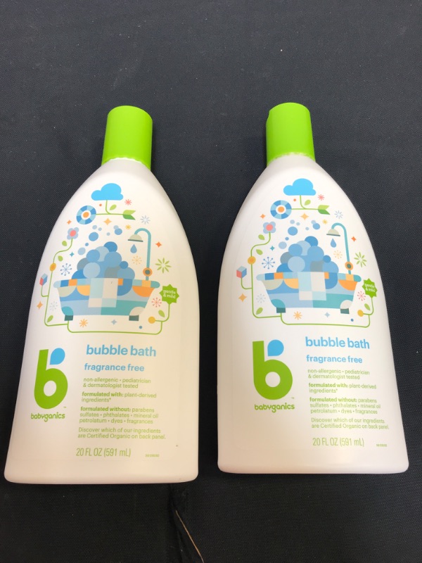 Photo 2 of Babyganics Bubble Bath, Fragrance Free - 2 BOTTLES  20 fl oz -ONE BOTTLE SPILLED-