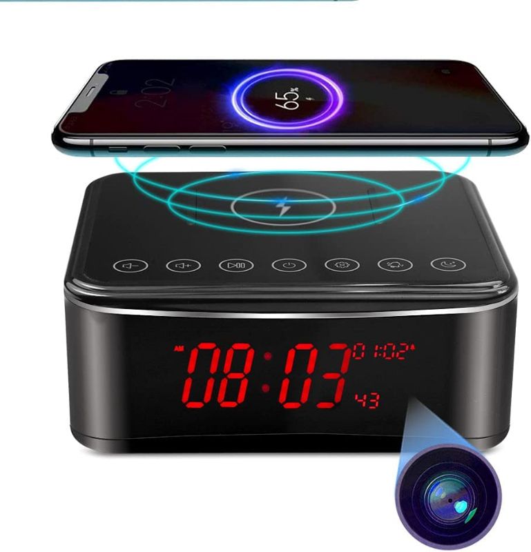 Photo 1 of Hidden Spy Cameras with Video,Aiwaylar camaras espias ocultas Nanny Cam,WiFi Secret Camera 4K with Bluetooth Speaker,Night Vision,Alarm Clock,Wireless Charger,160°View Angle for Indoor Home-2.4G/5G
