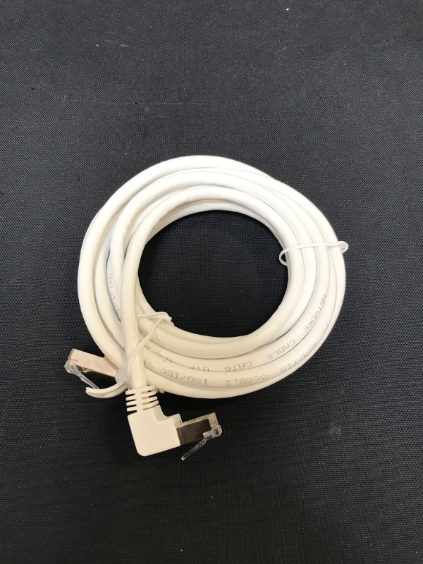 Photo 2 of Cat6 Ethernet Cable White 90 Degree Right Angled Downward CAT 6 Ethernet Patch RJ45 LAN Cable Gigabit Network Cord (Downward Angle, 10FT)
