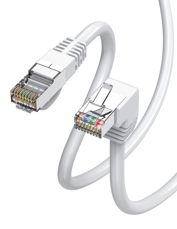 Photo 1 of Cat6 Ethernet Cable White 90 Degree Right Angled Downward CAT 6 Ethernet Patch RJ45 LAN Cable Gigabit Network Cord (Downward Angle, 10FT)
