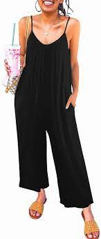 Photo 1 of ANRABESS Women's Loose Casual Sleeveless Adjustable Spaghetti Strap Jumpsuits Stretchy Wide Leg Rompers with Two Pockets SIZE LARGE