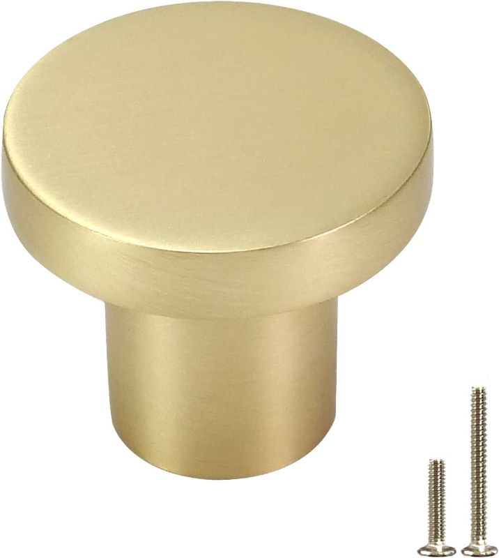 Photo 1 of 25-Pack Brushed Brass Cabinet knob,1-5/16-Inch Diameter,Round Gold Dresser Drawer Pulls Handles, Modern Kitchen Hardware, Brushed Brass Finish (25, Brushed Brass)
