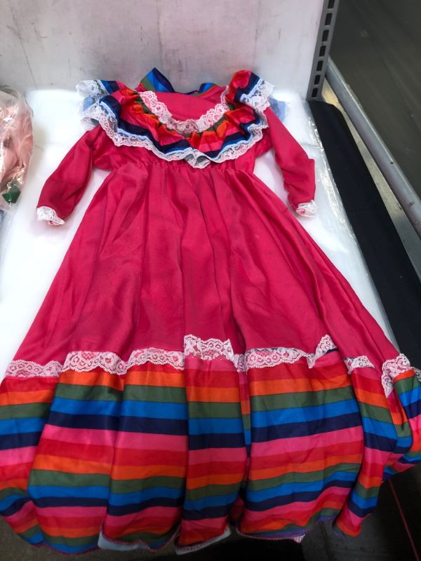 Photo 2 of BEDJIMI Mexican Cinco De Mayo Fiesta Dress Girls National Mexican Style Costume for Fiesta Event Festive Celebrations LITTLE GIRL SIZE 3-4