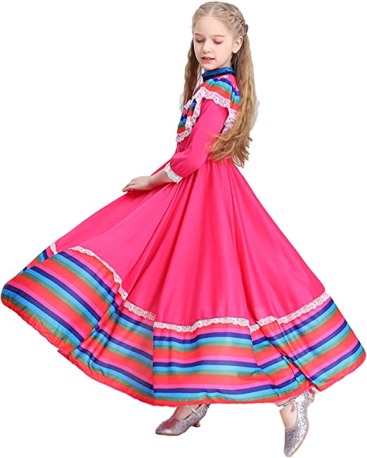 Photo 1 of BEDJIMI Mexican Cinco De Mayo Fiesta Dress Girls National Mexican Style Costume for Fiesta Event Festive Celebrations LITTLE GIRL SIZE 3-4