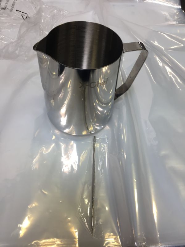 Photo 2 of X-Chef Milk Frothing Pitcher 30oz/900ml, Milk Frother Cup Steaming Pitcher 304 Stainless Steel with a Latte Art Pen for Coffee Latte Cappuccino
