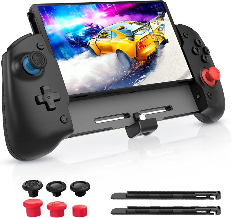 Photo 1 of NexiGo Gripcon, Enhanced Switch/Switch OLED Controller for Handheld Mode, Ergonomic Design with 6-Axis Gyro, Back Button Mapping, Vibration (Black)
