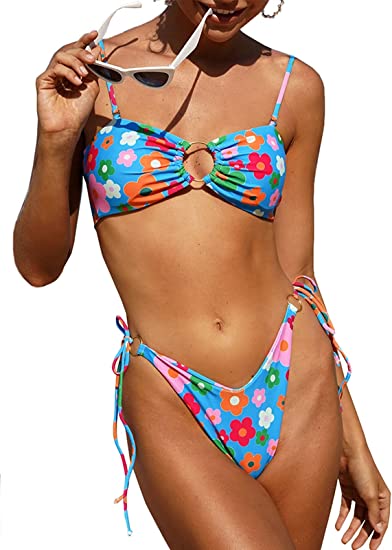 Photo 1 of BIKINX Sexy High Cut String Floral Bikini Sets Cute Underwire Swimsuits for Women Push Up 2 Piece Bathing Suits SIZE MEDIUM