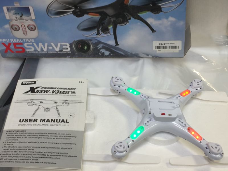 Photo 2 of Cheerwing Syma X5SW-V3 WiFi FPV Drone 2.4Ghz 4CH 6-Axis Gyro RC Quadcopter Drone with Camera, White
