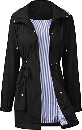 Photo 1 of Avoogue Outdoor Raincoat, Lightweight Rain Jacket Waterproof with Hood, Fashion Windbreaker Long Trench Coat for Adults Women SIZE 2XL