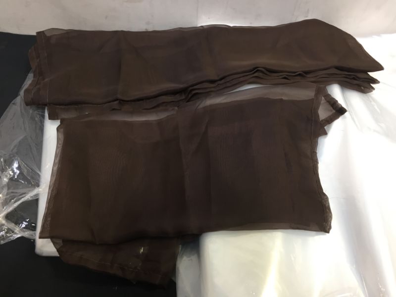 Photo 2 of 2 Panels Window Sheer Curtains 54" x 63" Inches (108" Total Width), Voile Panels for Bedroom Living Room, Rod Pocket, Decorative Curtains, Solid Sheer Brown
