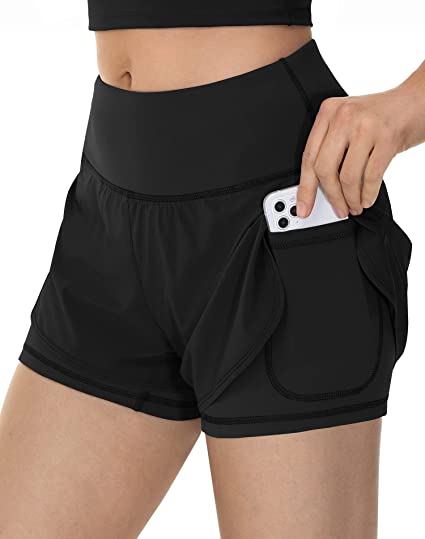 Photo 1 of Ewedoos Womens Athletic Shorts Running Shorts for Women with Back Zipper Pocket Quick-Dry 2 in 1 Shorts 3 Inch Inseam SIZE XS