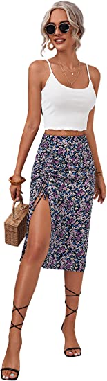 Photo 1 of Floerns Women's 2 Piece Outfit Cami Crop Top and Drawstring Ruched Skirt Set SIZE SMALL