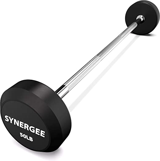Photo 1 of 50LB DUMBELL Synergee Fixed Barbell Pre Weighted Straight Steel Bar with Rubber Weights - Fixed Weight
