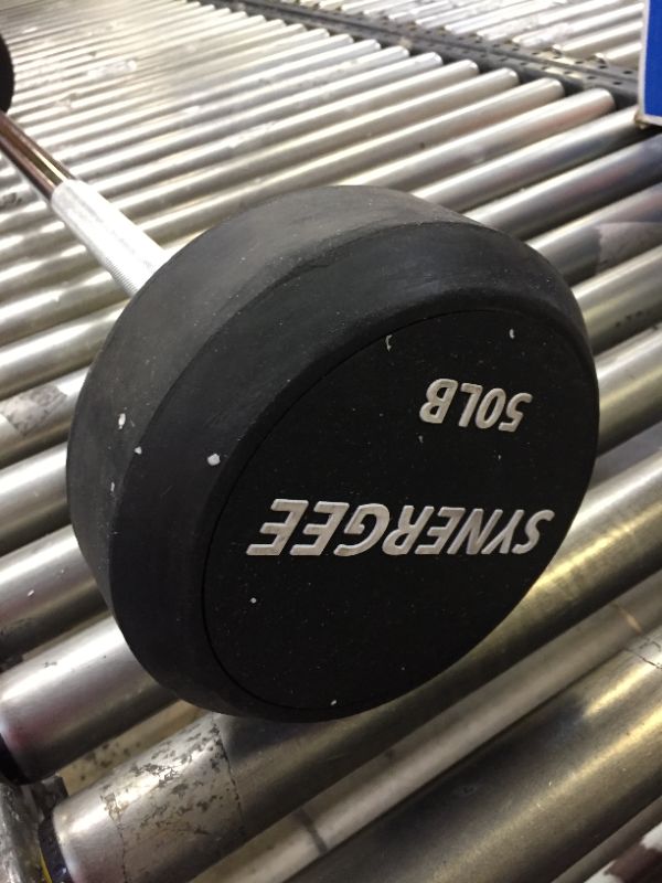 Photo 3 of 50LB DUMBELL Synergee Fixed Barbell Pre Weighted Straight Steel Bar with Rubber Weights - Fixed Weight
