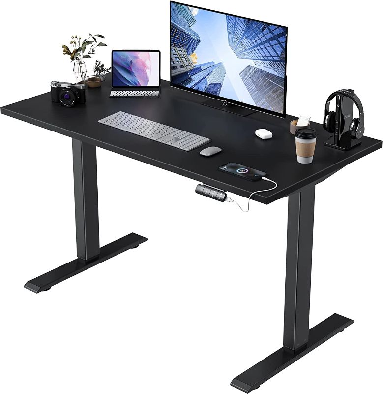 Photo 1 of Soohow Electric Standing Desk 48 x 24 Inches Adjustable Height Desk, Dual Motor Stand Up Computer Desk, Black Tabletop (120 x 60 cm), Black Frame for Home Office

