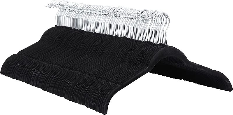 Photo 1 of Amazon Basics Slim, Velvet, Non-Slip Shirt Clothes Hangers, Black/Silver - Pack of 100
