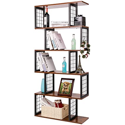 Photo 1 of 5-Tier Shelf Bookcase S-Shaped Z-Shelf Style Bookshelf Bookcase Room Divider Display Shelf Free Standing Display Storage Shelves for Living Room Home Office Bedroom
