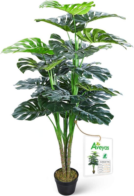 Photo 1 of AMERIQUE AMZ5660-1 Unique and Gorgeous Tropical Monstera Palm Artificial Tree Silk Plant with Nursery Plastic Pot, 5 Feet, Green
