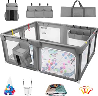 Photo 1 of Baby Playpen Set(Grey 75”×59”), playpen for Babies and Toddlers, Portable Extra Large Baby Fence Area with Anti-Slip Base, Safety Play Center Yard Home Indoor & Outdoor with Play Mat