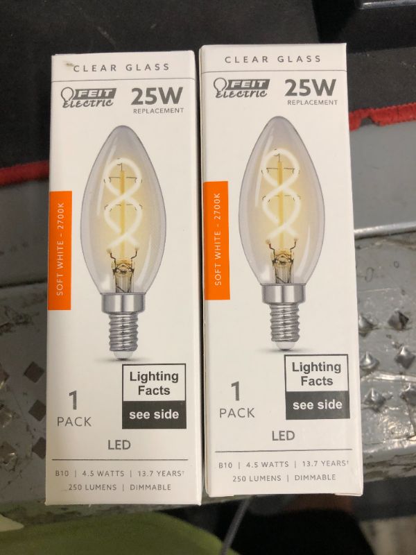 Photo 2 of  Feit Electric 25W Replacement 2700K LED B10 Light Bulb Dimmable New 2PACK 
