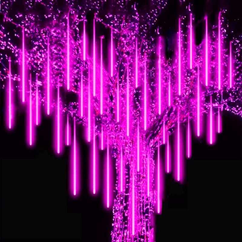 Photo 1 of Roytong Waterproof Cascading 50cm 10tube 540LED Meteor Shower Rain Lights for Outdoor String Lights Purple Christmas Ornaments Wedding Decoration Garden Light (Purple Pinkish)
