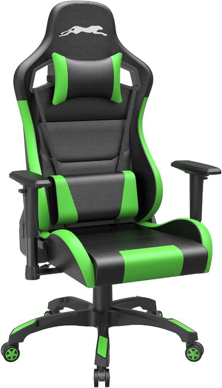 Photo 1 of Leopard Gaming Chair, High Back Faux Leather Office Chair, Adjustable Video Game Chairs, Swivel Racing Chair with Adjustable Armrest (Black/Olive Green)
