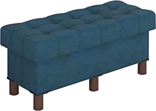 Photo 1 of 40" Folding Storage Ottoman Bench with Wooden Legs Large Storage Space Footrest Stool with Soft Spring Seat 660 lbs Support Bench for Living Room Bedroom Entryway(Leathaire, Blue)