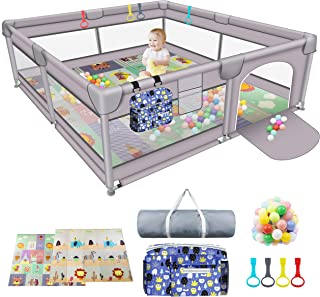 Photo 1 of 79" X 71" , LUTIKIANG Play Yard for Babies and Toddlers with Mat, Safety Extra Large Baby Fence Area, Indoor & Outdoor Kids Activity Play Center with Anti-Slip Suckers and Zipper Gate