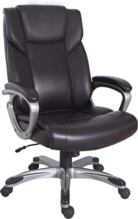 Photo 1 of Amazon Basics High-Back Bonded Leather Executive Office Computer Desk Chair - Brown
