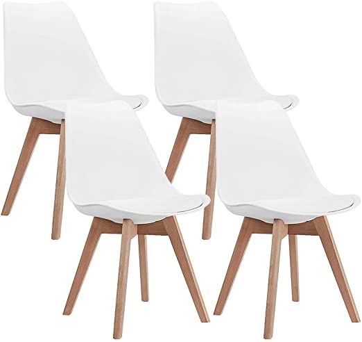 Photo 1 of CangLong Mid Century Modern DSW Side Chair with Wood Legs for Kitchen, Living Dining Room, Set of 4, White
