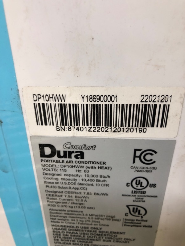 Photo 4 of DuraComfort Cooling&Heating Portable Air Conditioners, 14000 BTU(Ashrae) /10400 BTU (SACC), Dehumidifier, Fan + WiFi Smart Control, Up to 500 Sq. Ft
