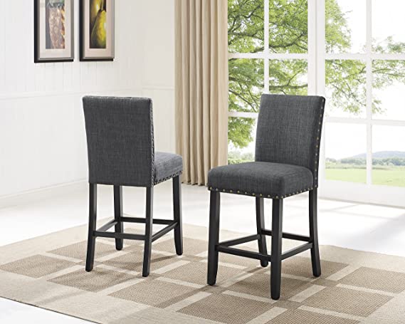 Photo 2 of Biony Gray Fabric Counter Height Stools with Nailhead Trim, Set of 2
