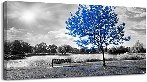 Photo 1 of Canvas Wall Art for Bedroom Black and Blue Maple Tree Canvas Art Prints Maple Forest with Leaves Wall Decor Artwork Picture 20"X40"Painting Home Decor for Living Room
