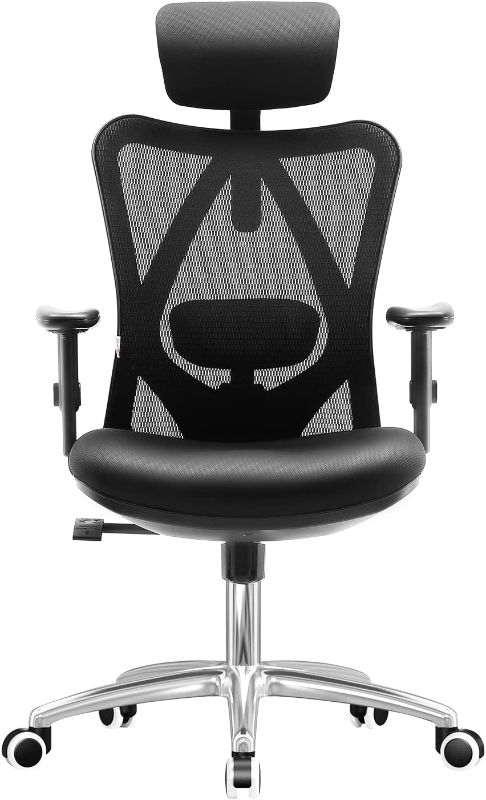 Photo 1 of SIHOO Ergonomic Office Chair, High Back Desk Chair, Adjustable Headrest with 2D Armrest, Lumbar Support and PU Wheels, Swivel Computer Task Chair for Office, Tilt Function Office Chair, Black