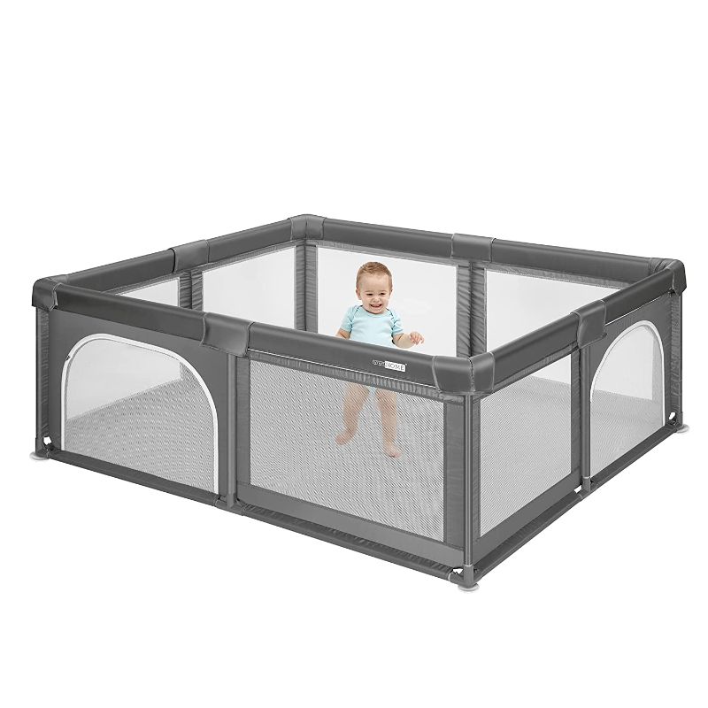 Photo 1 of VIVOHOME Portable Large Baby Playpen, Safety Indoor Playard with Anti-Slip Suction Cups, Deep Gray