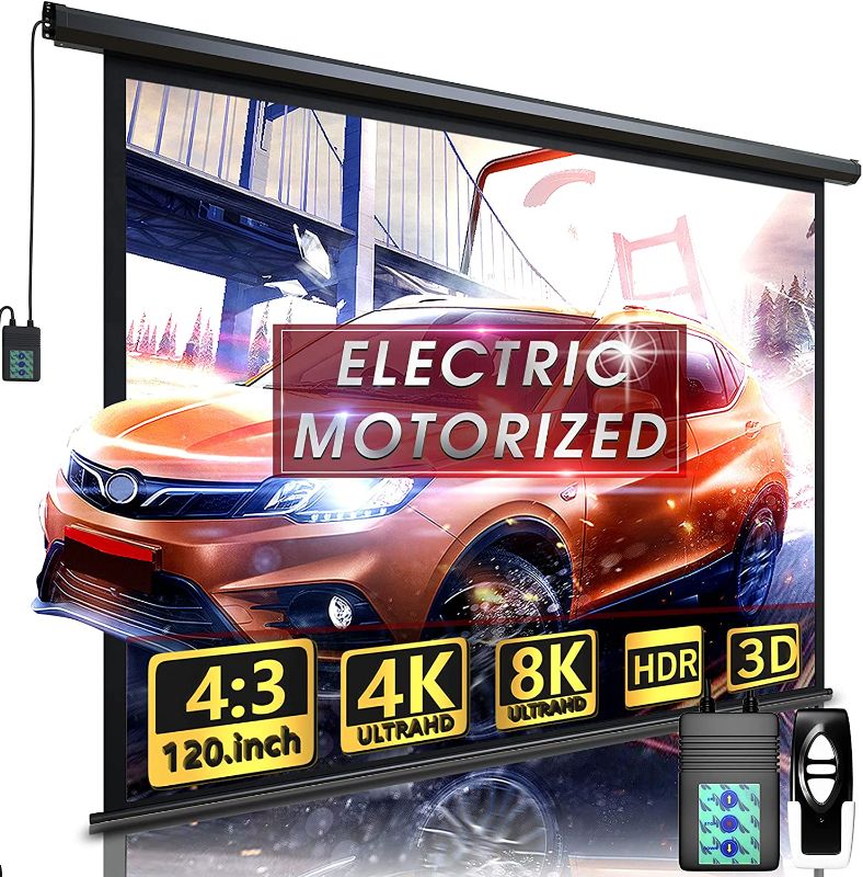 Photo 1 of Aoxun 120" Motorized Projector Screen - Indoor and Outdoor Movies Screen 120 inch Electric 4:3 Projector Screen W/Remote Control