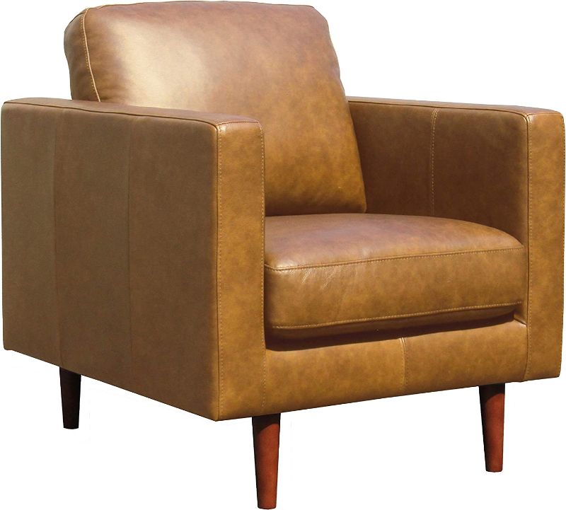 Photo 1 of Amazon Brand – Rivet Revolve Modern Leather Armchair with Tapered Legs, 33"W, Caramel
