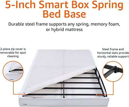 Photo 1 of Amazon Basics Smart Box Spring Bed Base, 5-Inch Mattress Foundation - Twin Size, Tool-Free Easy Assembly
