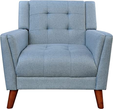 Photo 1 of Christopher Knight Home Alisa Mid Century Modern Fabric Arm Chair, Blue and Walnut
