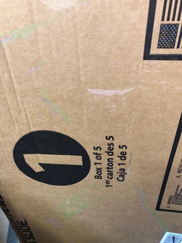 Photo 1 of Step2 Woodland Adventure Playhouse & Slide | Kids Wooden Playset with Slide, Brown  --BOX 1 OF 5 ONLY-- --MISSING BOX 2 3 4 AND 5-- BOX ICLUDES ROOF AND DOOR 