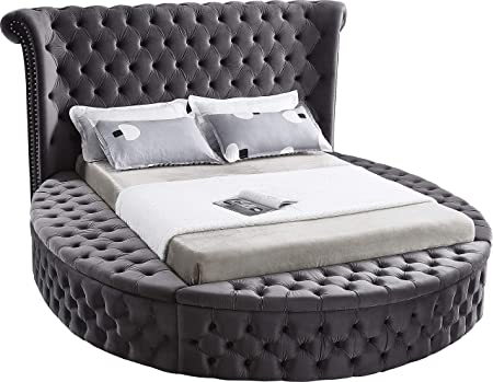 Photo 1 of BOX 2 OF 3--- SOLD FOR PARTS ---Upholstered Bed with Deep Button Tufting and Footboard Storage, King, Grey