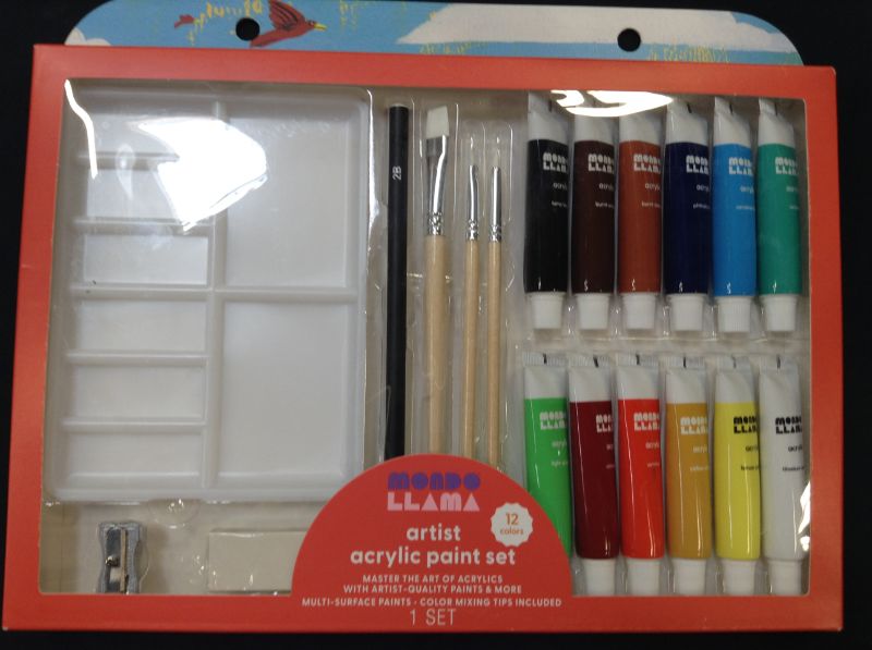 Photo 2 of 12 Color Acrylic Paint Set Mondo Llama Artist Kit Brushes Pallet Arts Crafts