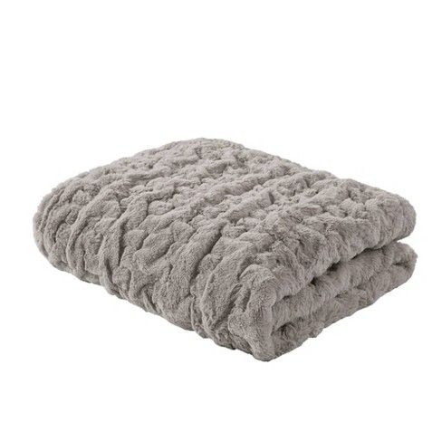 Photo 1 of 50"x60" Ruched Faux Rabbit Fur Throw Blanket 50X60
