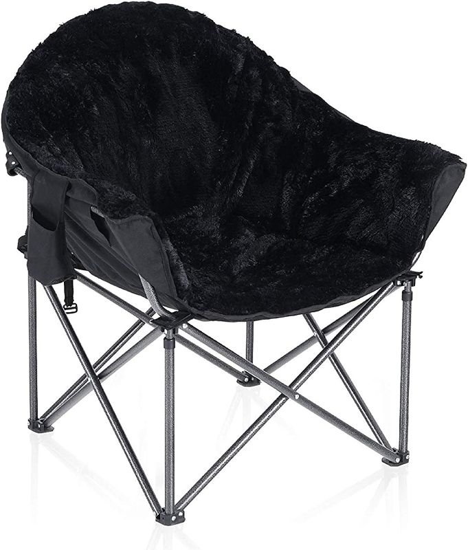 Photo 1 of ALPHA CAMP Plush Moon Saucer Chair with Carry Bag - Supports 350 LBS, Black
