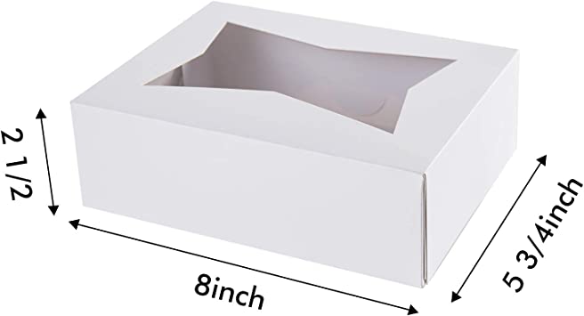 Photo 2 of 8inch White Cookie Boxes with Window,Auto-Popup Rectangular Bakery Box for Pastries Cardboard Clear Lid Treat Packaging 8x5.75x2.5,---Pack of 15