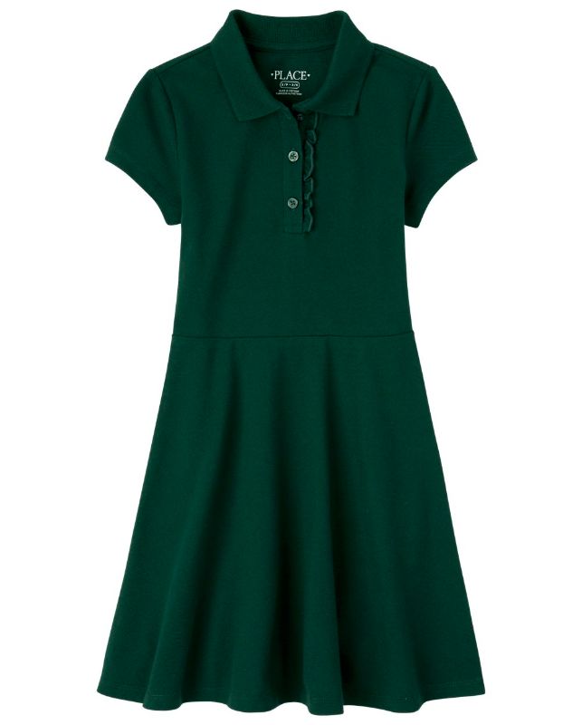 Photo 1 of Girls Uniform Ruffle Pique Polo Dress - Tidal Size: M (7/8)