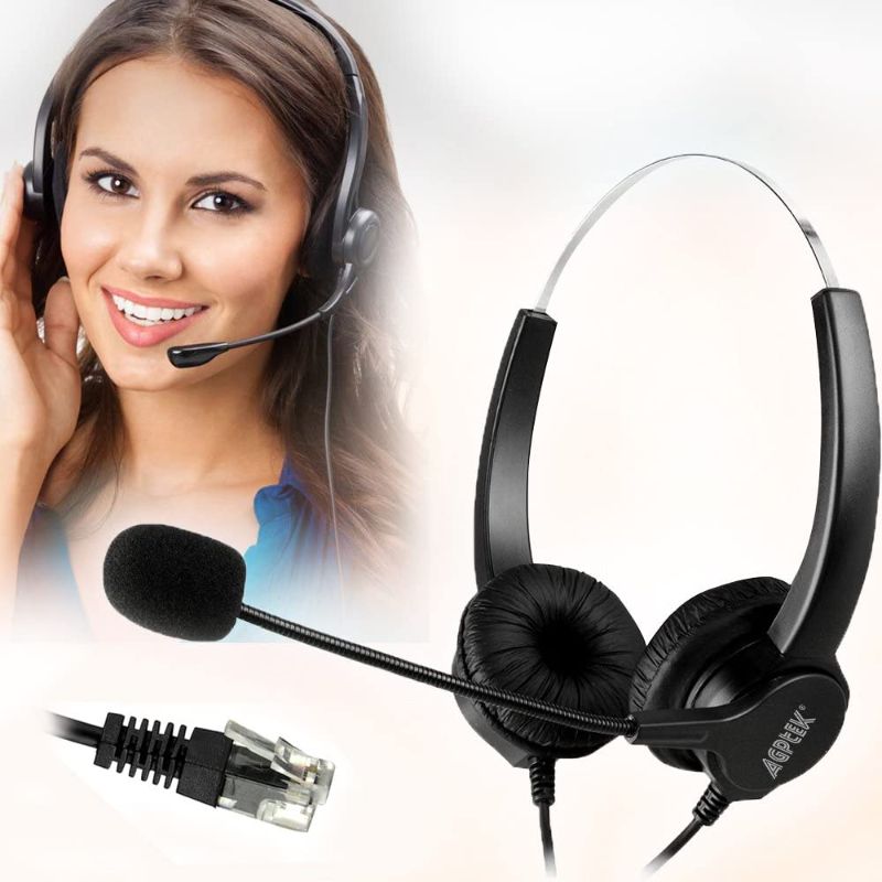 Photo 1 of AGPTEK Hands-Free Call Center Noise Cancelling Corded Binaural Headset Headphone with 4-Pin RJ9 Crystal Head and Mic Microphone for Desk Phone - Telephone Counselling Services, Insurance, Hospitals
