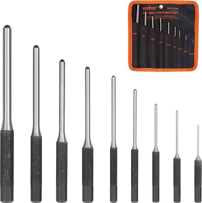 Photo 1 of 9 Pieces Roll Pin Punch Set, HORUSDY Removing Repair Tool with Holder for Automotive, Watch Repair,Jewelry and Craft
