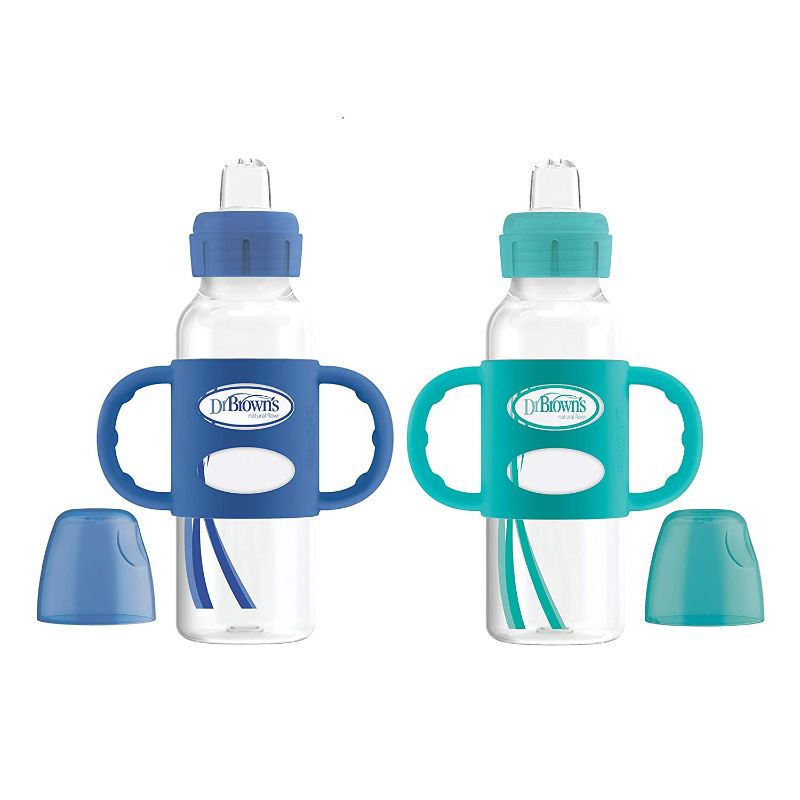 Photo 1 of Dr. Brown's Milestones Transition Sippy Bottle with Silicone Handles - Blue/Turquoise - 8 Ounce (Pack of 2)- 6m+

